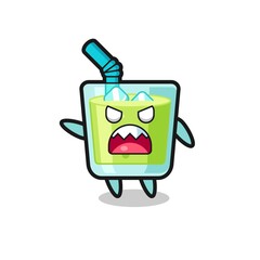 cute melon juice cartoon in a very angry pose