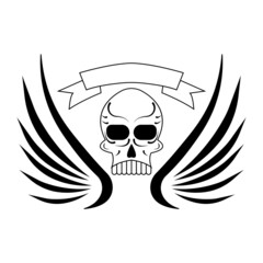 Skull head with flying wings icon logo