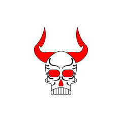 Skull head with horns and red eyes icon logo