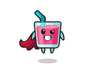 Obraz premium the cute strawberry juice character as a flying superhero