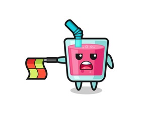 strawberry juice character as line judge hold the flag straight horizontally