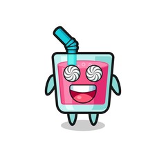 cute strawberry juice character with hypnotized eyes
