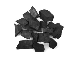 Charcoal isolated on white background. Top view