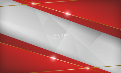 Luxury abstract red and white background with golden lines sparkle. Modern design template.