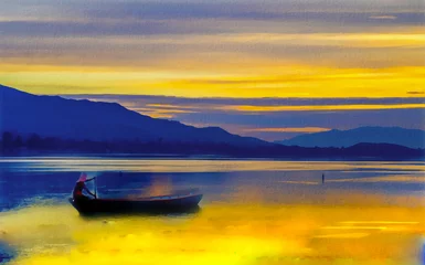 Foto op Aluminium sunset on the lake © reznik_val