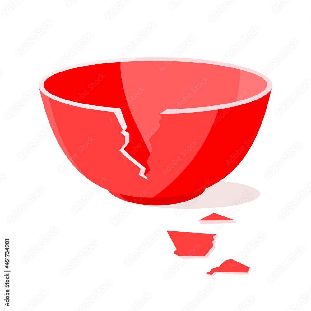 Wall mural red broken bowl flat style design vector illustration isolated on white background. cracked bowl pot