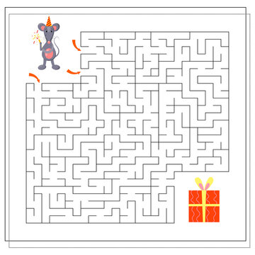 A logical game for children, help the rat to pass the maze and get to the cactus. vector isolated on a white background
