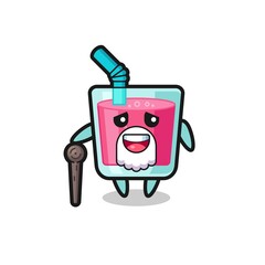 cute strawberry juice grandpa is holding a stick