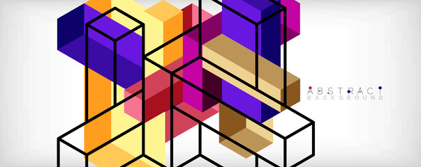 Abstract background. 3d cubes, cubic elements and blocks. Techno or business concept for wallpaper, banner, background, landing page