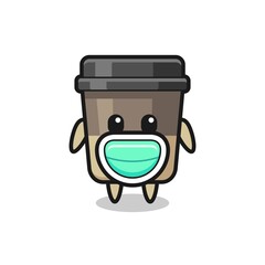 cute coffee cup cartoon wearing a mask