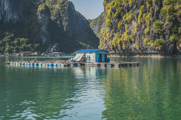 Floating Fishing Village In The Ha Long Bay. Cat Ba Island, Vietnam Asia