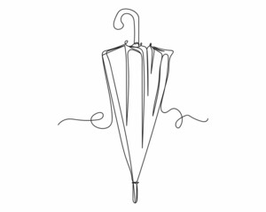 Continuous one line drawing of folded umbrella icon in silhouette on a white background. Linear stylized.Minimalist.