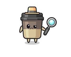 the mascot of cute coffee cup as a detective