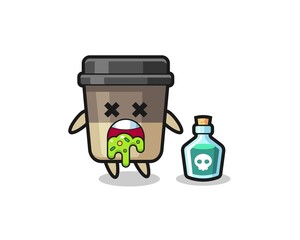 illustration of an coffee cup character vomiting due to poisoning