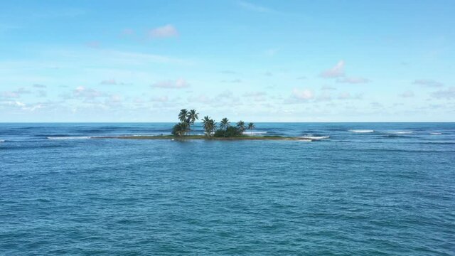 Drone Shoot Of Island In The Middle Of Occean With Palmstrees