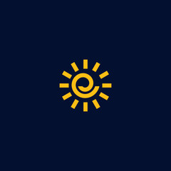initial letter e with sun symbol logo design. minimal vector graphic alphabet template.