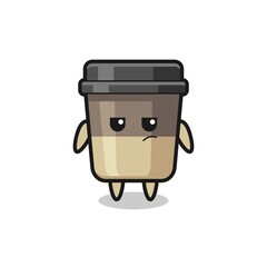 cute coffee cup character with suspicious expression