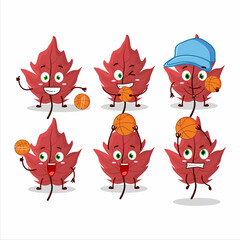 Talented red autumn leaf cartoon character as a basketball athlete