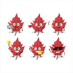 Red autumn leaf cartoon character with various types of business emoticons