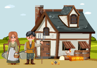 People in front of the medieval house style