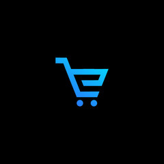 initial letter e push shopping cart logo template design.
