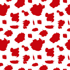 Fototapeta na wymiar Seamless vector pattern with red blood spots for Halloween. Repetitive blotchy abstract ornament on white background. Designs for textiles, web, social media, packaging,wrapping paper,fabric.