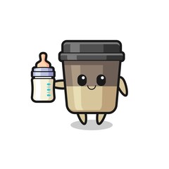 baby coffee cup cartoon character with milk bottle