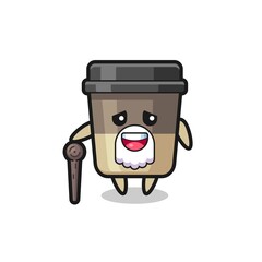 cute coffee cup grandpa is holding a stick