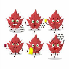 Red autumn leaf cartoon character working as a Football referee