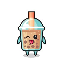 cute bubble tea character in sweet expression while sticking out her tongue