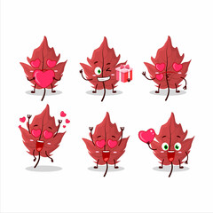 Red autumn leaf cartoon character with love cute emoticon