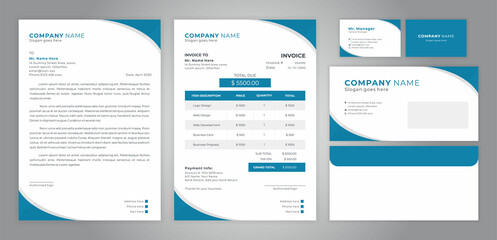 set of letter head, invoice, business card and envelope