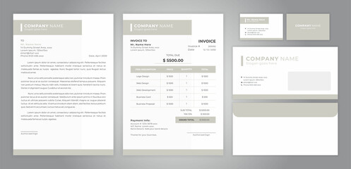 set of letter head, invoice, business card and envelope