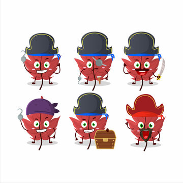 Cartoon character of red autumn leaf with various pirates emoticons