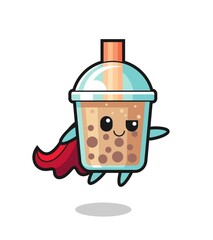 cute bubble tea superhero character is flying