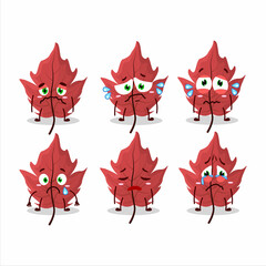 Red autumn leaf cartoon character with sad expression