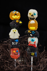 Halloween  Gummy Candy on the Stick, Black Background