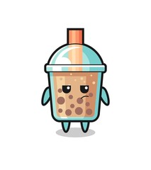 cute bubble tea character with suspicious expression