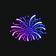 Vector Neon Gradient Firework Explosion Isolated on Black Background, Ultraviolet Light Illustration, Shining Festive Icon, Colorful, Celebration Concept.