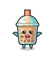 bubble tea mascot character saying I do not know