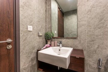 Modern wash basin in new bathroom interior in Spacious apartment