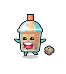 the happy bubble tea cartoon with running pose