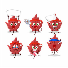 Mascot design style of red autumn leaf character as an attractive supporter