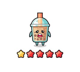 the illustration of customer bad rating, bubble tea cute character with 1 star