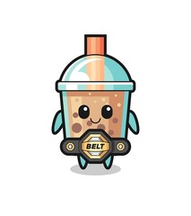 the MMA fighter bubble tea mascot with a belt