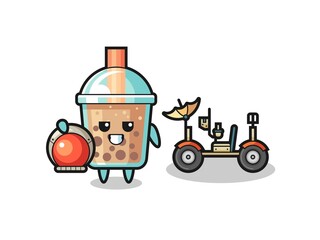 the cute bubble tea as astronaut with a lunar rover