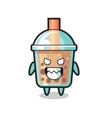 evil expression of the bubble tea cute mascot character