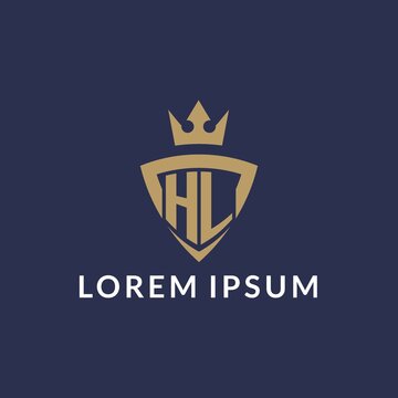 HL logo with shield and crown, monogram initial logo style