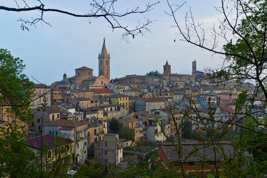 The skyline of the city of Ripatransone in the province of Ascoli Piceno, Italy