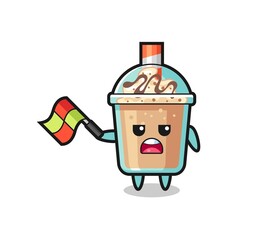 milkshake cartoon as the line judge hold the flag up at a 45 degree angle